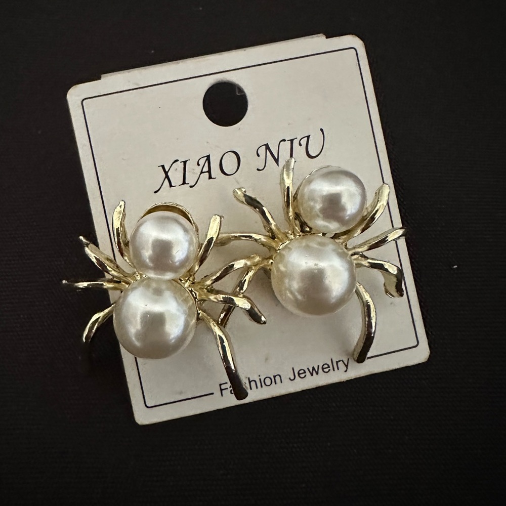 Gold and Pearl Spider Earrings